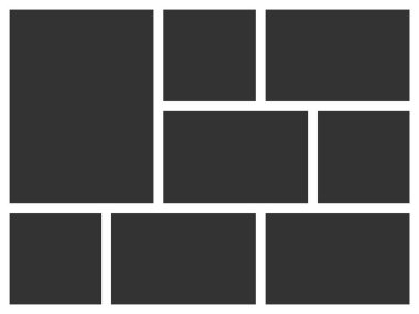 Fotoğraf için kolaj çerçeveleri düzeni. 8 parça. Resim montajı için vektör fotoğraf kolajı şablonu.