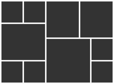 Fotoğraf için boş kolaj şablonu. 10 kare fotoğraf parçası. Vektör fotoğraf kolajı düzeni.