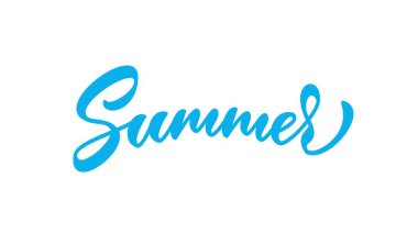 Summer, el çizimi harfler. Tişört tasarımı ve baskısı için mavi hat metni. Harf biçiminde yaz yazıtları.