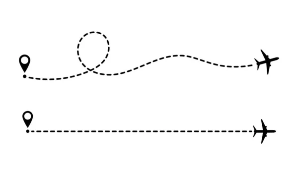 Trajectoire Avion Lignes Pointillées Élément Conception Vectorielle Tourisme Voyages Route — Image vectorielle