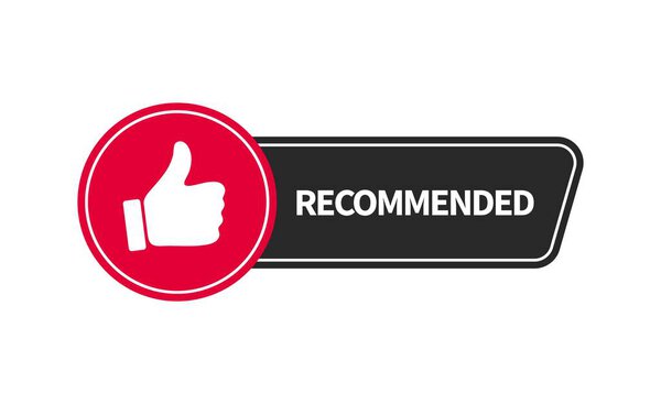 Recommended banner design with thumb up. Vector flat illustration.