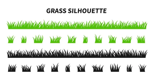 Conjunto Vectorial Siluetas Hierba Verde Aisladas Sobre Fondo Blanco Natural — Archivo Imágenes Vectoriales