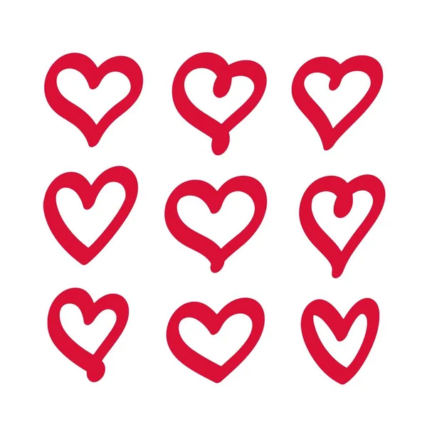 Handgezeichnetes Set Roter Herzen Vektor Dekorative Elemente Isolierte Cliparts — Stockvektor