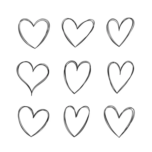 Vector Hand Drawn Hearts Set — Stock Vector