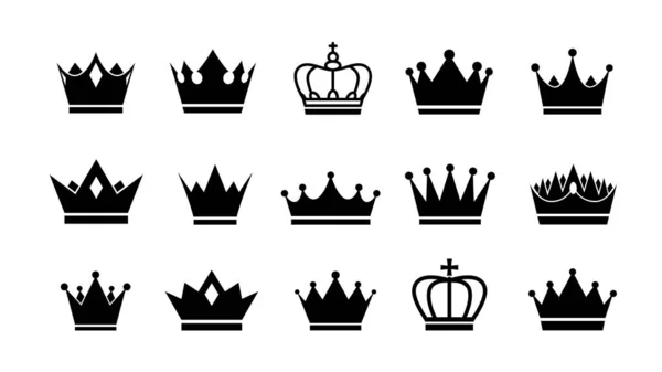 Kronen Icon Set Vector Crown Logo Kollektion Flache Silhouetten Isoliert — Stockvektor