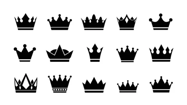 Kraliyet Logosu Vektör Düz Taç Simgeleri Koleksiyonu Ayarla — Stok Vektör