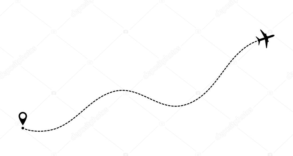 Airplane line path route. Tourism and travel. Tourist route by plane. Tracks traveler dotted lines.