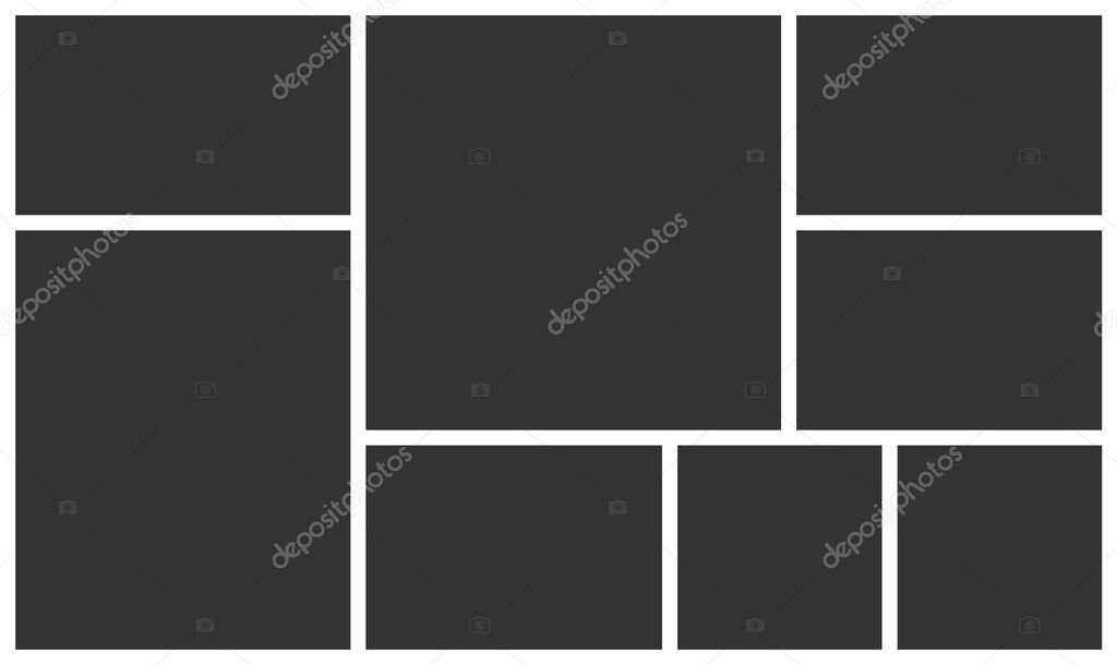 Empty photo frame collage of eight parts. Poster frame mockup. Vector template photo collage.