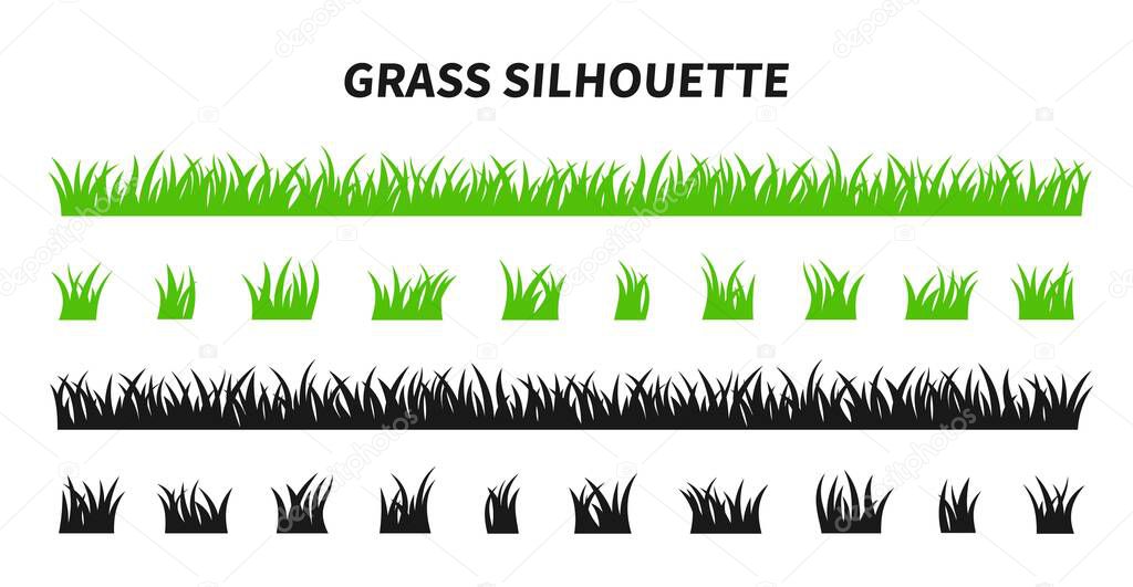 Vector set of green grass silhouettes isolated on white background. Natural, eco, bio, organic. Illustration for concept design.