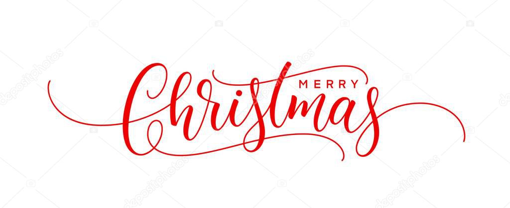 Christmas handwritten lettering. Xmas text for greeting card, poster, postcard and banner. Merry Christmas holiday text.
