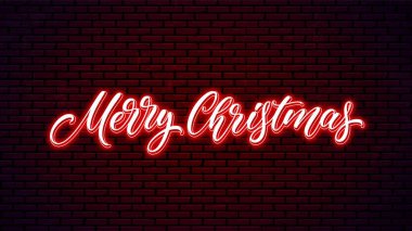 Duvardaki el yazısıyla yazılmış mutlu noeller mesajı. Xmas parlak harf tasarımı. Parlak kaligrafi tatili.