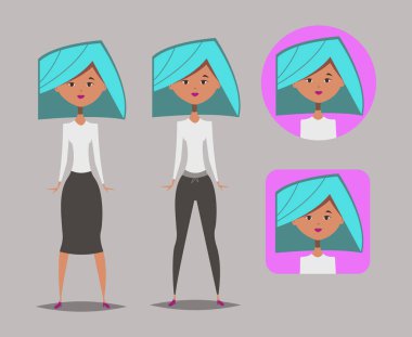 Çizgi film kız. Sohbet bot avatar. Web için vektör çizim.