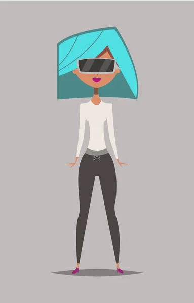 Augmented Reality Girl Cartoon Style Vector Ilustrasi - Stok Vektor