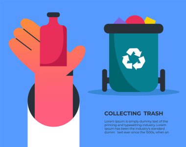 Gönüllü, sokakları çöplerden ve doğal atıklardan temizliyor. Atık geri dönüşüm servisi. İnsanlar çöp topluyor. Düz vektör illüstrasyonu.