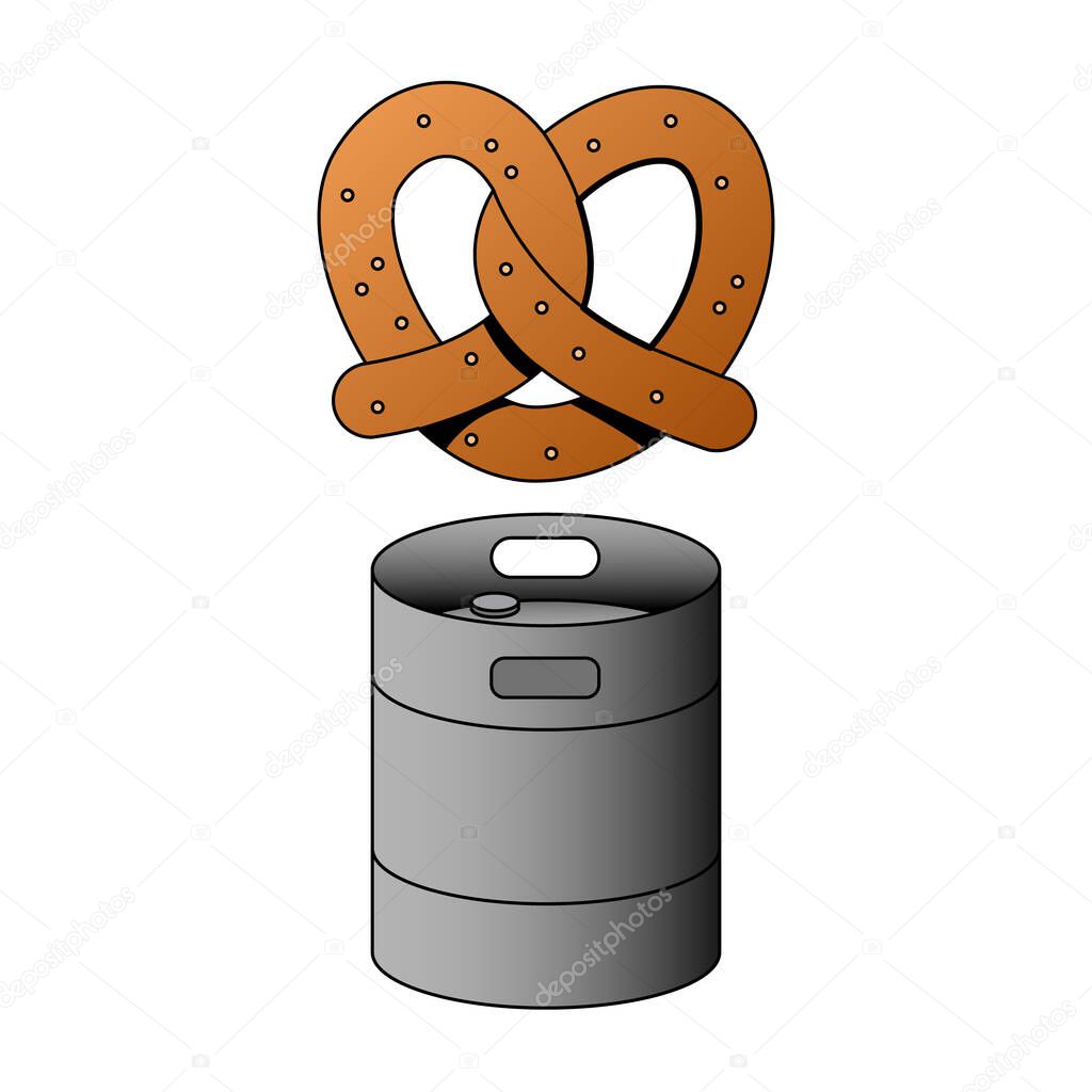 Pretzel and Beer Keg Vector Illustration Set.