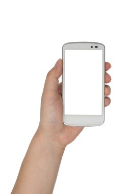 El yakından tutun izole smartphone.