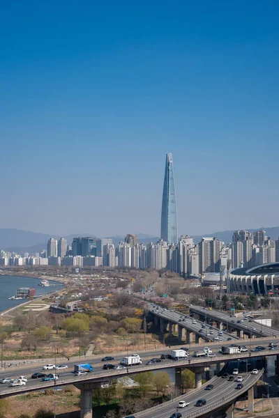 Paisaje de Seúl es cielo claro y claro sin polvo fino, Corea del Sur . — Foto de Stock