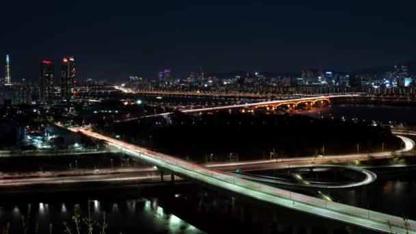 Die Nachtansicht Von Seoul Zeitraffer Schnellstraße Draufsicht — Stockvideo