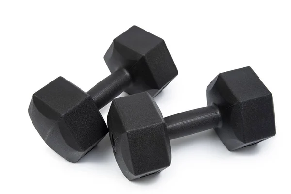 Beyaz bir arka plan üzerinde izole siyah dumbbells çifti. — Stok fotoğraf