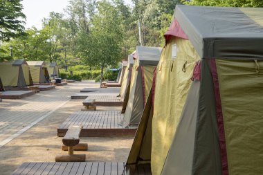 Kamp alanında herkesin kullanımına hazır çadırlar.