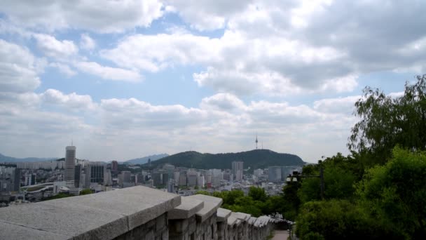 Vista Torre Namsan Seúl Desde Sendero Fortaleza Corea Del Sur — Vídeo de stock