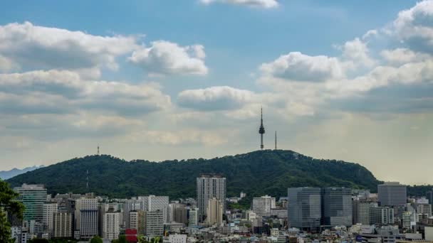 Zeitraffer Wolkenversetzung Des Stadtbildes Der Innenstadt Und Des Namsan Turms — Stockvideo