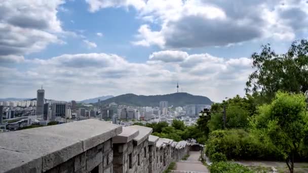 Laps Temps Cloud Moving Seoul Downtown Cityscape Namsan Seoul Tower — Video