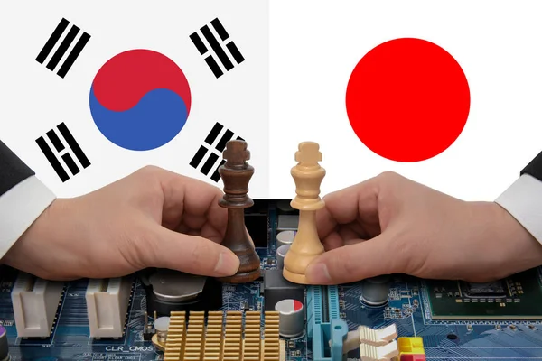 Південна Корея-Японія торговельний спір висловив в шаховій грі — стокове фото