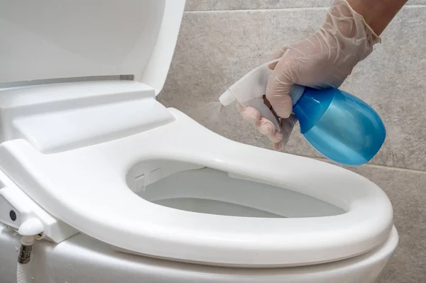 Disinfecting Toilet Toilet Bowl Cleaning Disinfection Prevention Coronavirus Infection — Stock Photo, Image