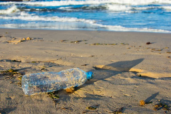 Environmental pollution: plastic bottle on the beach