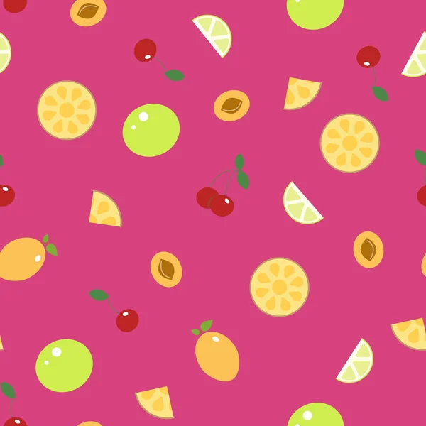 Vector Illustration Fruit Seamless Pattern Crimson Background — Stock Vector