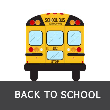 sarı otobüsünün üstüne beyaz arka plan ve metin, tüm arka görünümünü vektör ele çekin illüstrasyon 