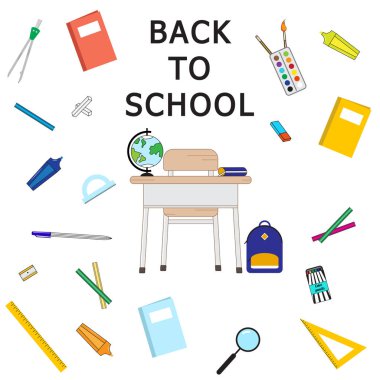 Okul öğeleri ayarla, vektör ele çekin illüstrasyon