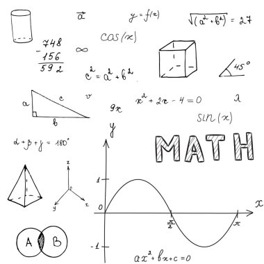 Okul arka plan, başa konu matematik okul tematik öğelerin ayarla vektör ele çekin illüstrasyon 