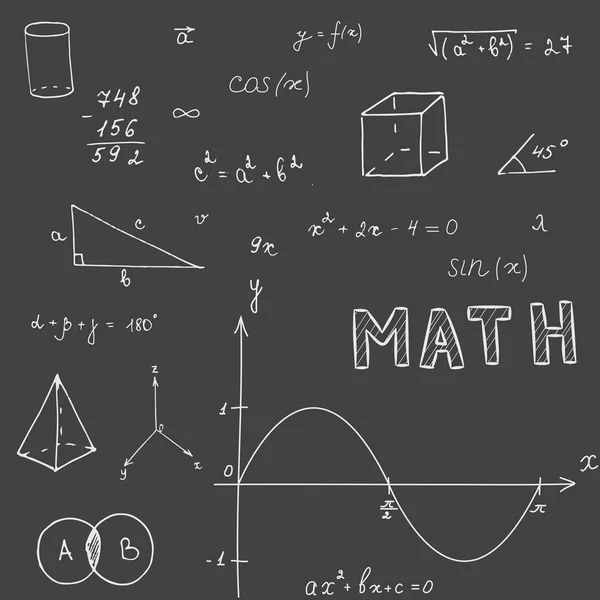 Zestaw Elementów Tematycznych Szkole Przedmiotem Matematyki Powrót Szkoły Czarny Kredowy — Wektor stockowy