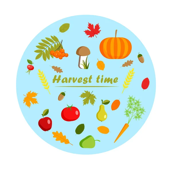 Geleneksel çiftlik hasat set vektör el çizmek illüstrasyon mavi arka plan üzerinde