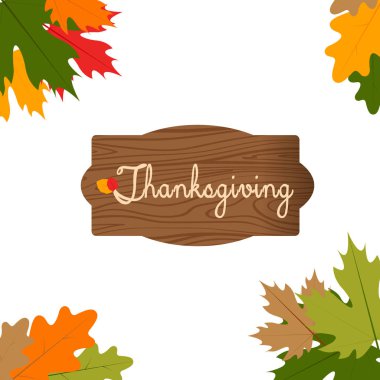 Elle çizilmiş Şükran yazı poster vektör. Vektör hat ile meşe ve akçaağaç yaprakları, çilek