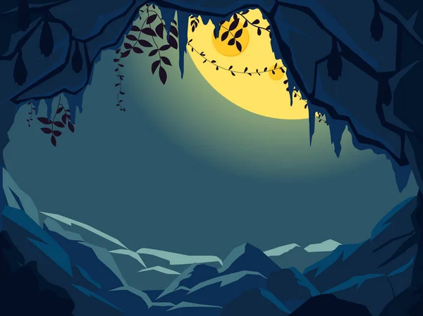 Cueva Oscura Cuento Hadas Con Luz Luna Para Cartel Halloween — Archivo Imágenes Vectoriales