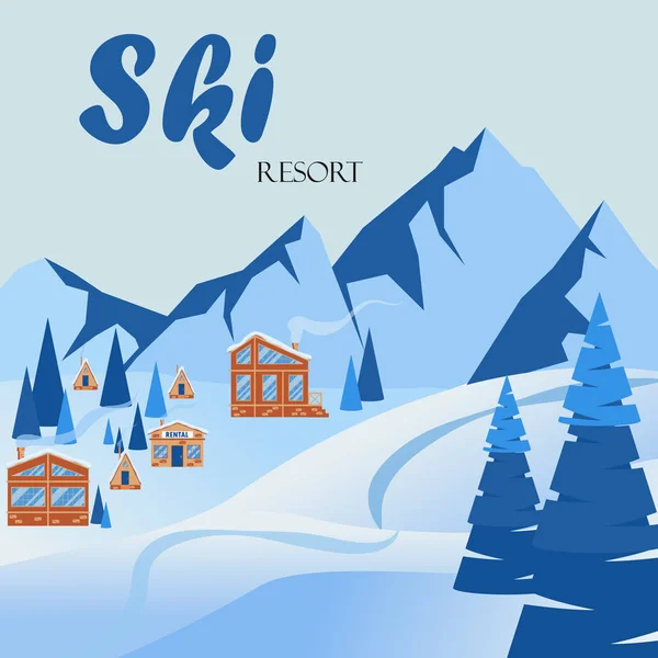 Ski Resort Vinterlandskap Turistanläggning Bergen Vektorillustration — Stock vektor