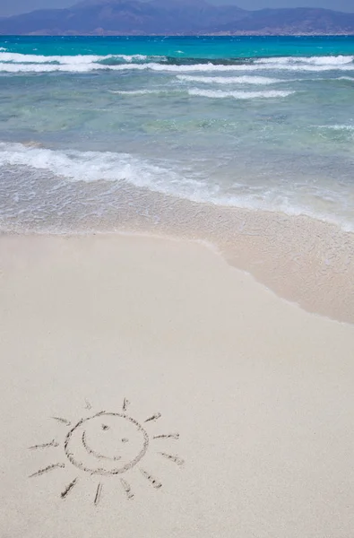 Symbol Sun Drawing Sand Chrissi Island Crete Greece — Stock Photo, Image