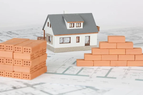 Model House Construction Brick Blueprint — Stock Photo, Image