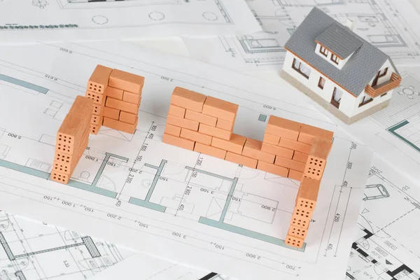 Stavba Modelu Domu Cihlou Plán — Stock fotografie