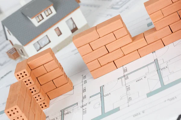 Detailní Model Stavby Domu Cihlou Plán — Stock fotografie