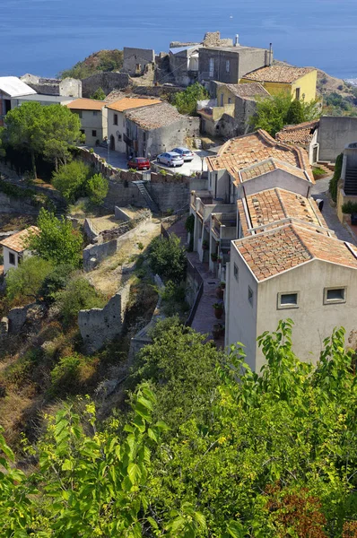 意大利西西里岛 Savoca 山村古建筑鸟瞰图 — 图库照片