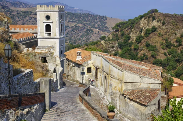 Deserted alley in old Savoca village on Sicily island. This village is known from the plan for the scenes in Corleone of Francis Ford Coppola\'s The Godfather. Italy