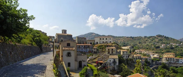 Vista Panorâmica Dos Edifícios Antiga Aldeia Montanhosa Savoca Sicília Itália — Fotografia de Stock
