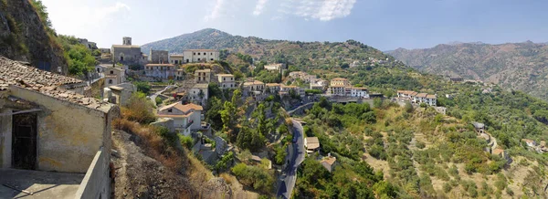 Eski Dağ Köyü Savoca Sicilya Talya Binalarda Panorama Görünümünü — Stok fotoğraf