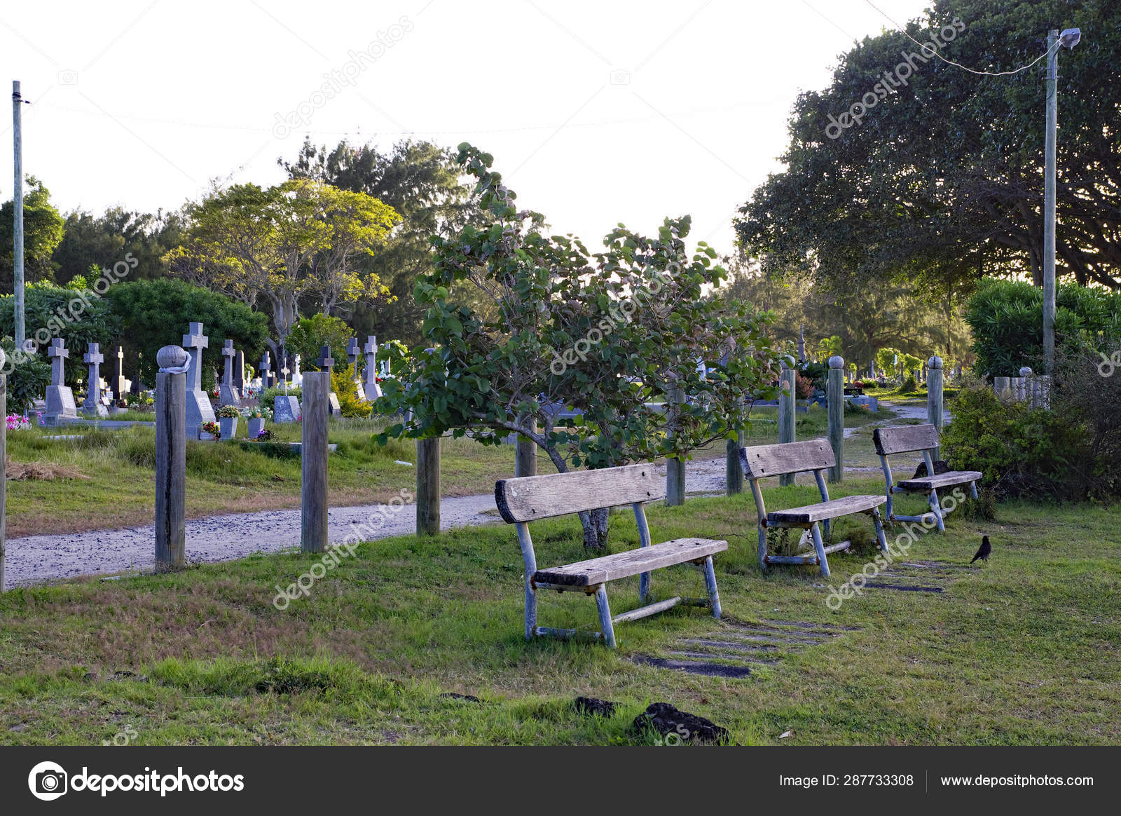 Cap Malheureux Mauritius August 13 2018 Three Benches In The