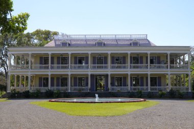 Riviere Du Rempart/Mauritius - 15 Ağustos 2018: Chateau de Labourdonnais'in önündeki çeşme, bir sömürge sarayı, Riviere Du Rempart, Mauritius