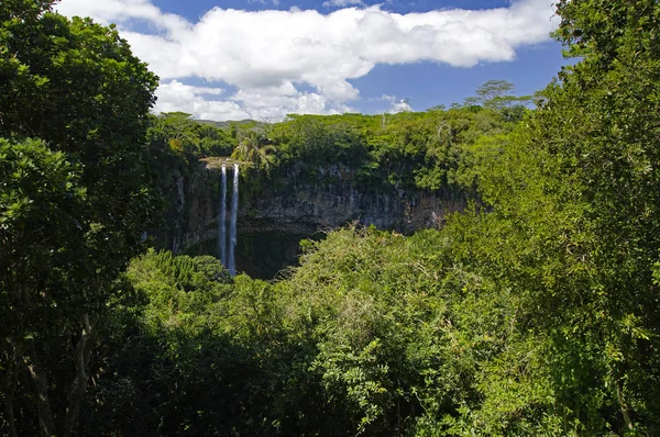 Водоспад Шамарель розташований в національному парку річки чорні ущелини, Маврикій — стокове фото